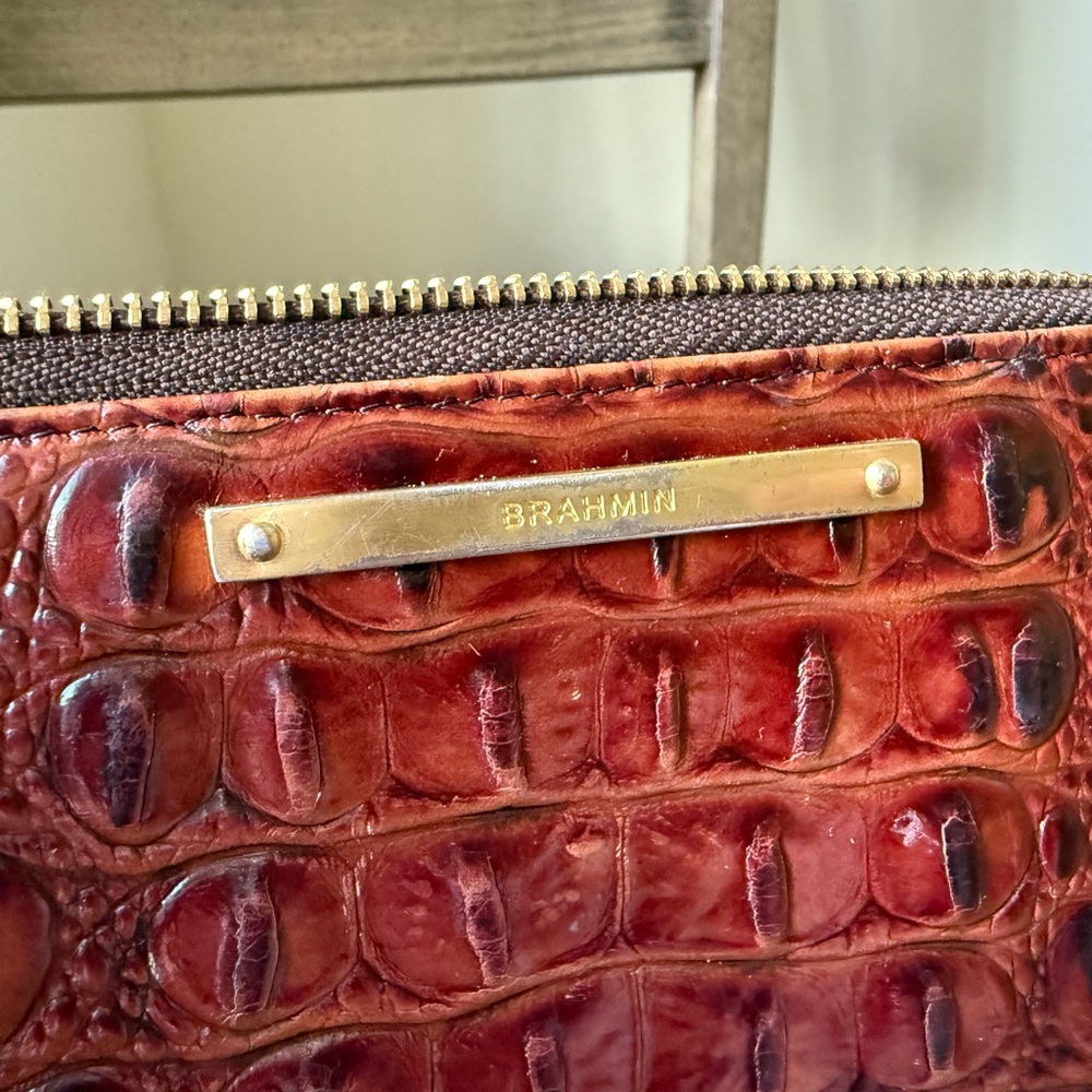 Brahmin Embossed Leather Wallet in Rich Brown